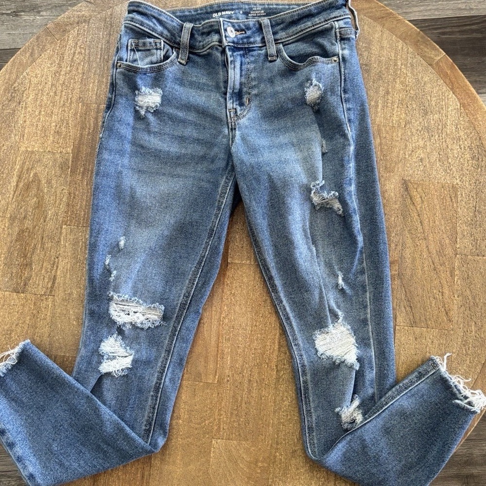Old navy women 0 rockstar super skinny ripped cotton blend jeans